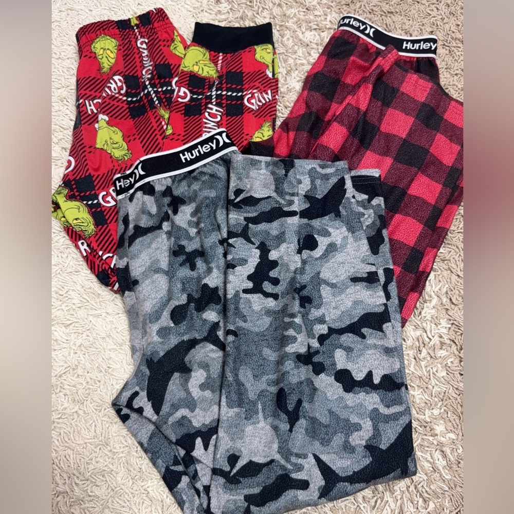 3 Hurley and Plaid boy‘s Pajama Pants Set 10-12